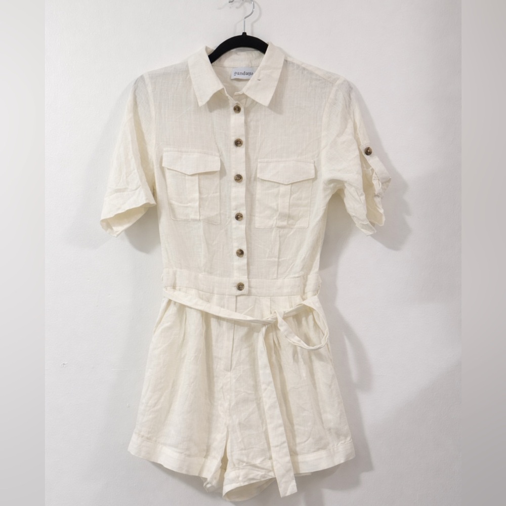 Linen Blend Button-Front Romper